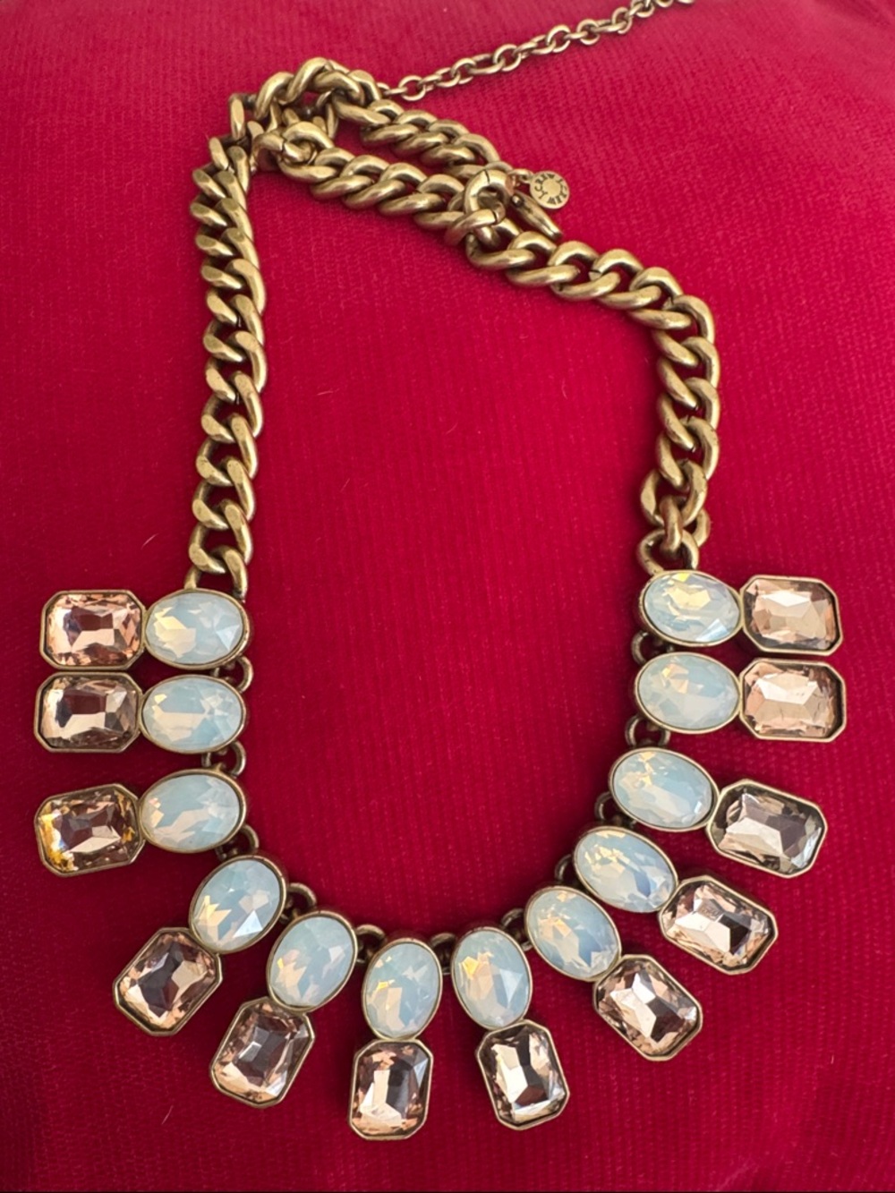 J. Crew Gold Chain Necklace with Pale Blue and Champagne Stones Vintage 2000's